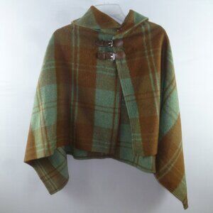 Ralph Lauren Poncho,Plaid,Fringe,Buckle,Multicolor, Wool Blend, One Size